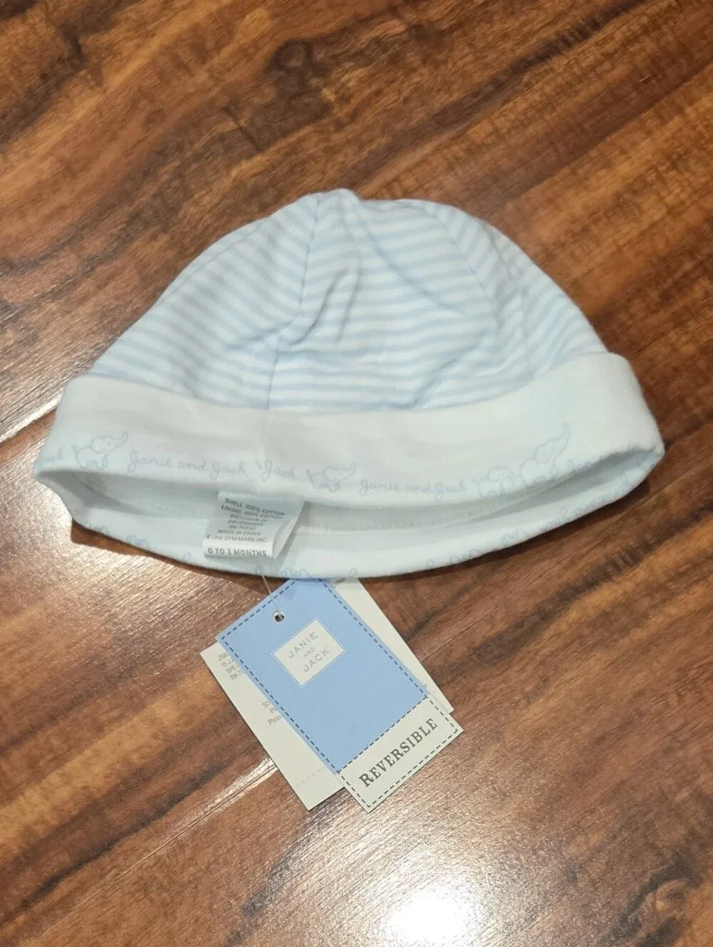 Janie and Jack NWT 0-3 Months Blue Stripe Footed One-Piece with Reversible Hat